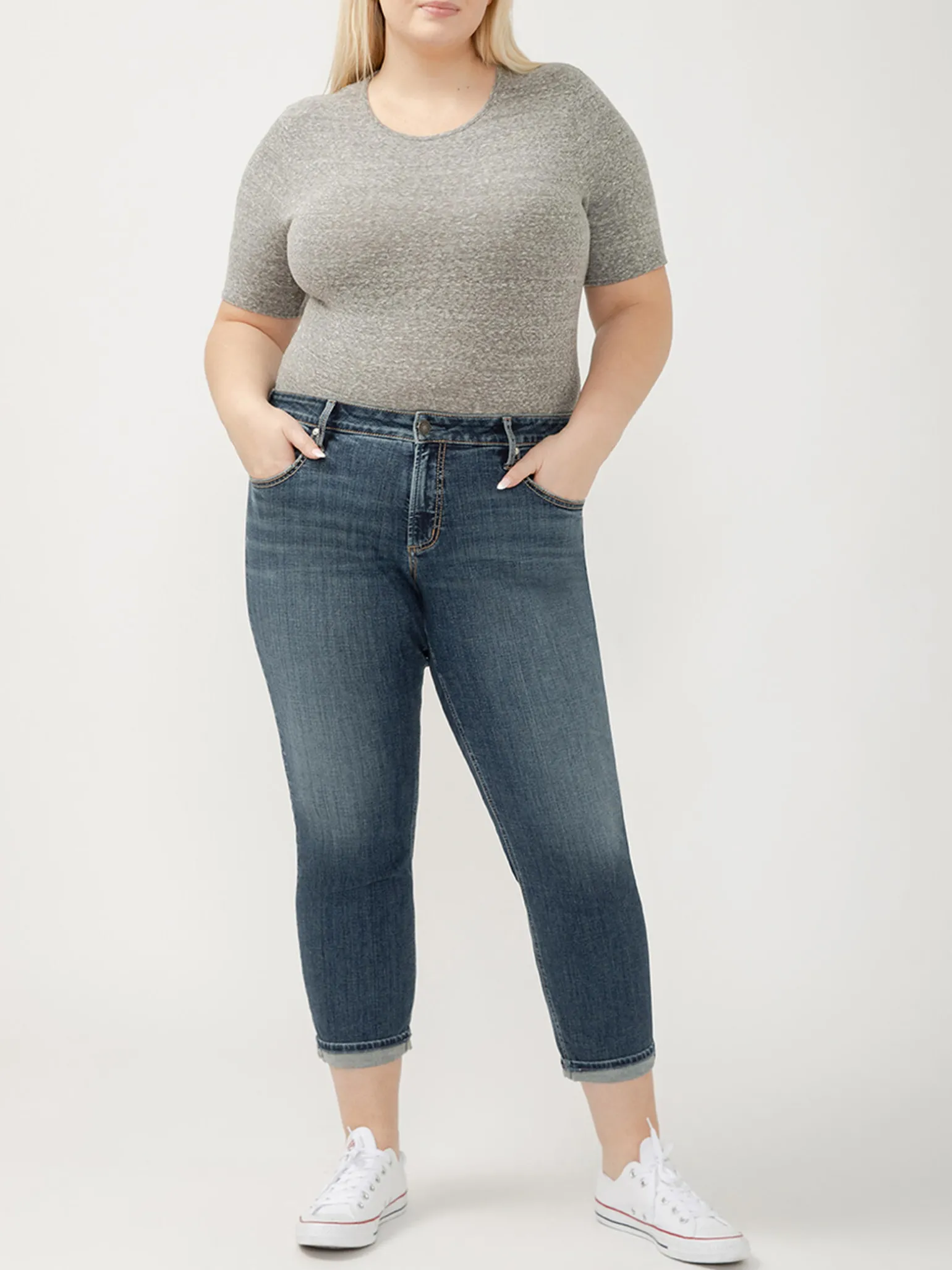 Boyfriend Mid Rise Slim Leg Jeans Plus Size