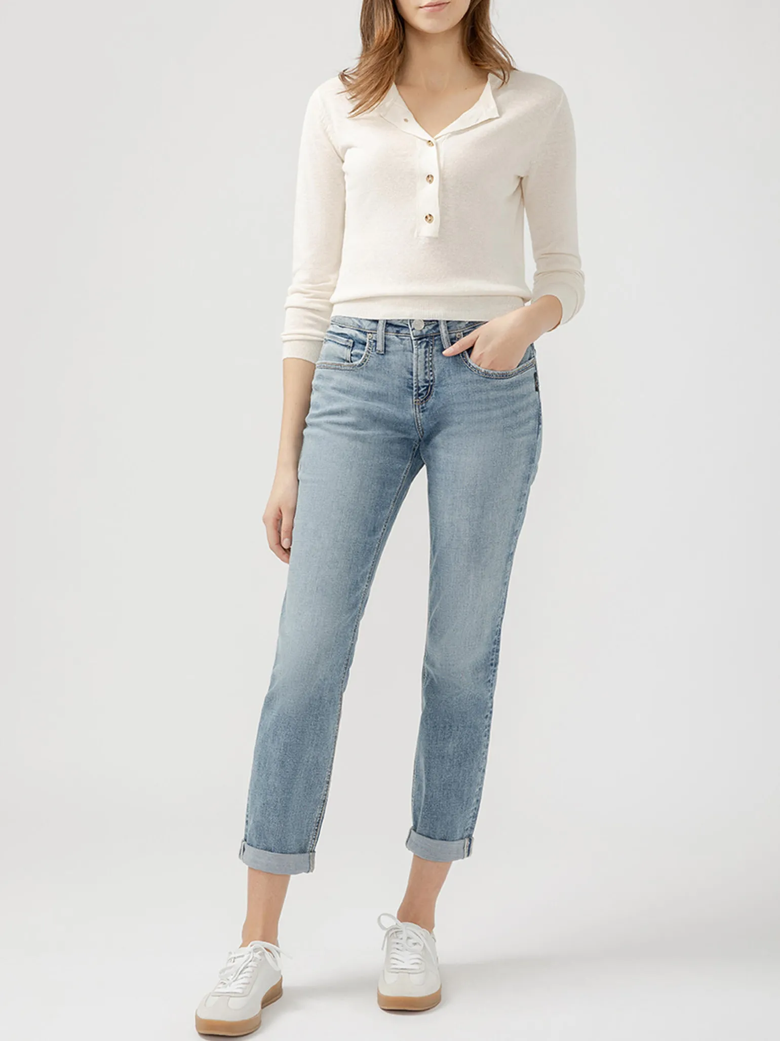 Boyfriend Mid Rise Slim Leg Luxe Stretch Jeans
