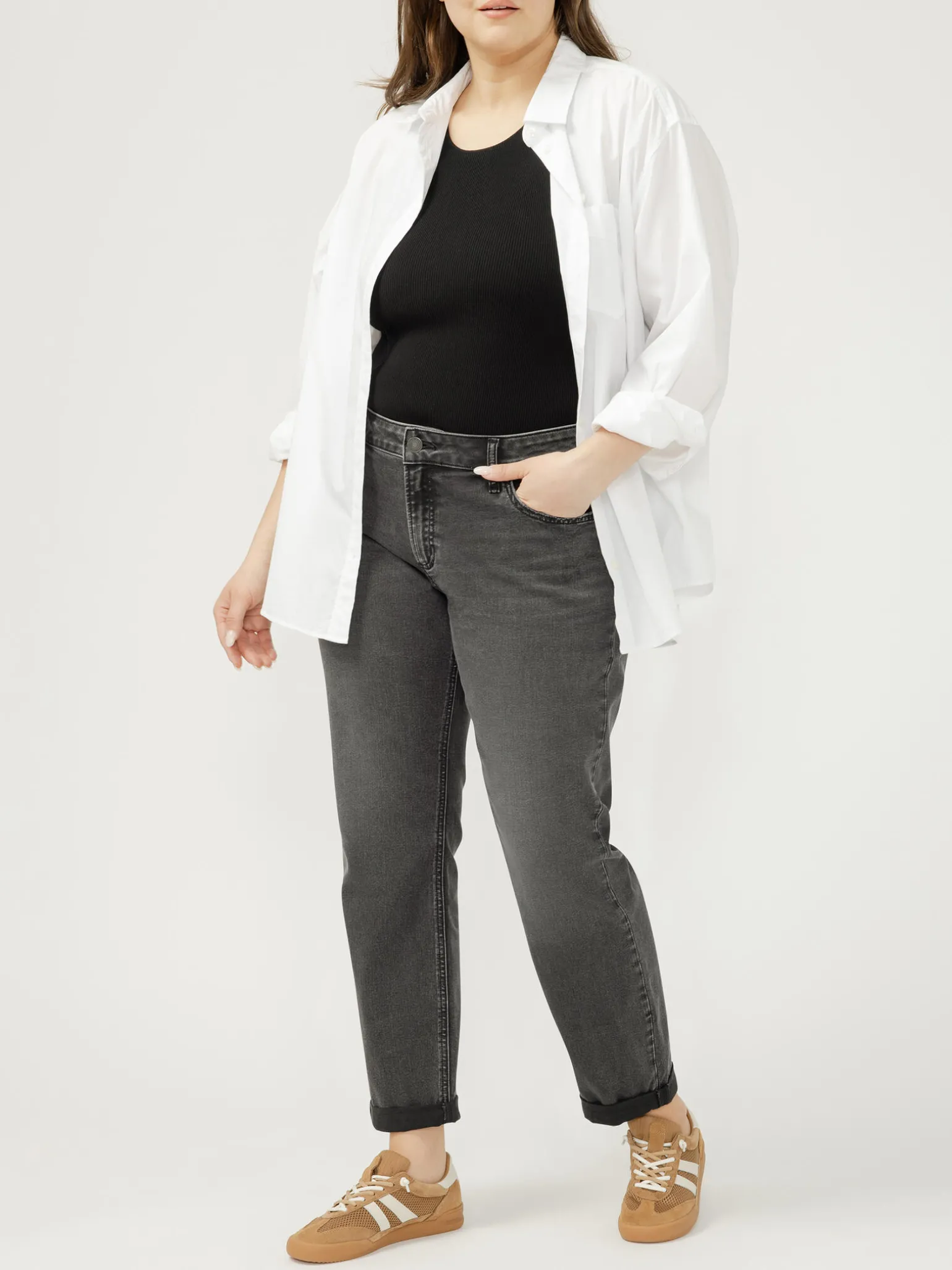 Boyfriend Mid Rise Slim Leg Luxe Stretch Jeans Plus Size