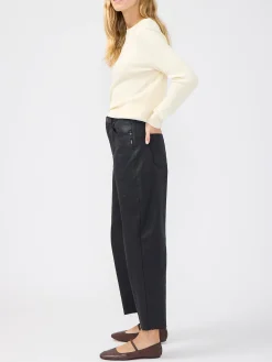 High Rise Slim Barrel Leg Coated Jeans