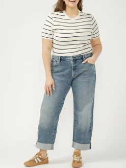 Relaxed Mid Rise Straight Leg Ankle Jeans Plus Size
